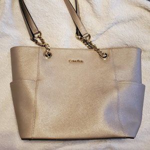 Calvin Klein Gold Saffiano Leather Handbag
